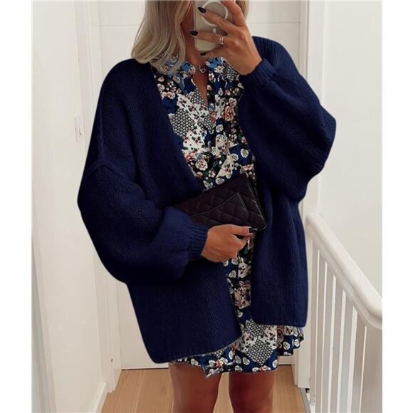 Womens Oversized Cardigan Sweaters Navy - Picture 4 of 7